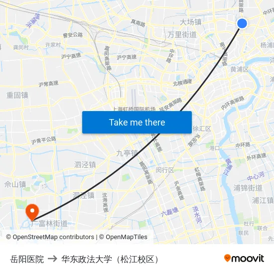 岳阳医院 to 华东政法大学（松江校区） map