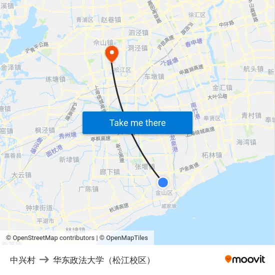 中兴村 to 华东政法大学（松江校区） map