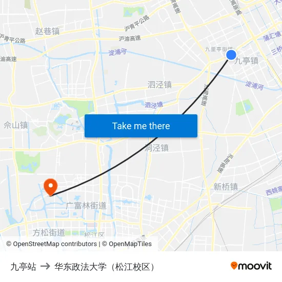 九亭站 to 华东政法大学（松江校区） map