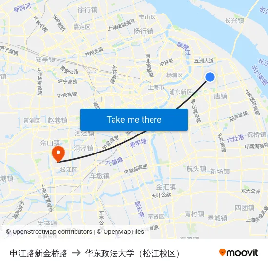 申江路新金桥路 to 华东政法大学（松江校区） map