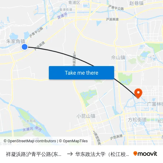 祥凝浜路沪青平公路(东大门) to 华东政法大学（松江校区） map