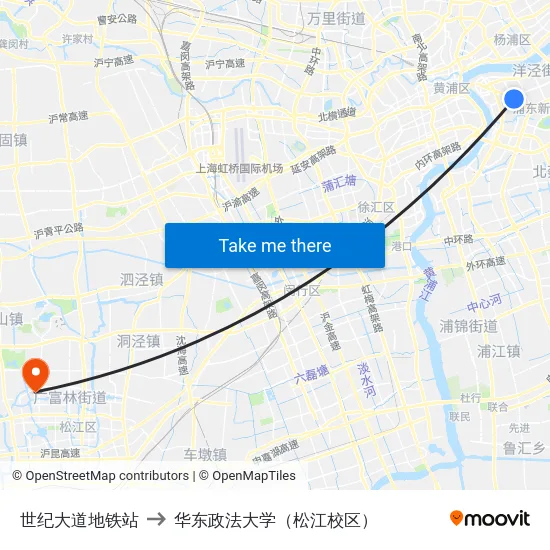世纪大道地铁站 to 华东政法大学（松江校区） map