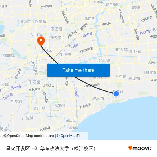 星火开发区 to 华东政法大学（松江校区） map