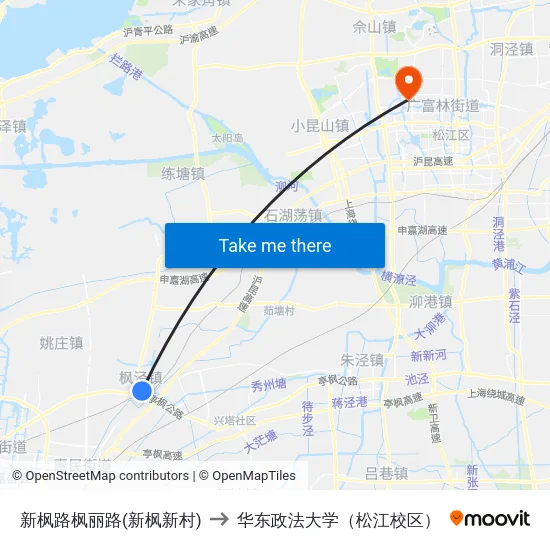 新枫路枫丽路(新枫新村) to 华东政法大学（松江校区） map