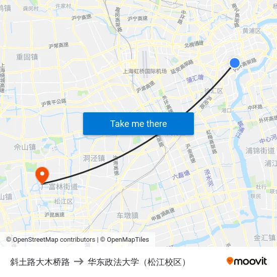 斜土路大木桥路 to 华东政法大学（松江校区） map