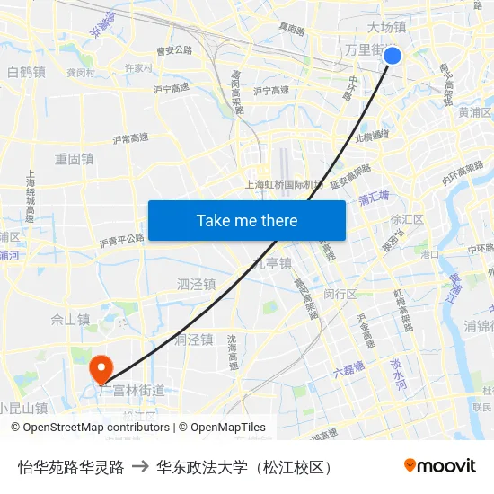怡华苑路华灵路 to 华东政法大学（松江校区） map