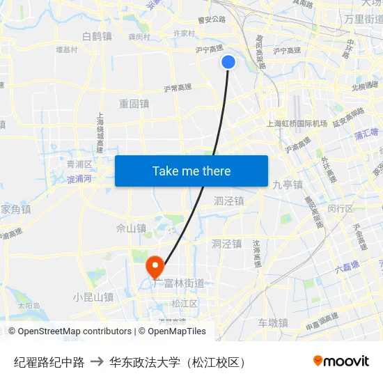 纪翟路纪中路 to 华东政法大学（松江校区） map