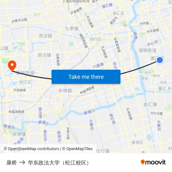 康桥 to 华东政法大学（松江校区） map