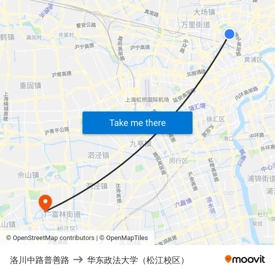 洛川中路普善路 to 华东政法大学（松江校区） map