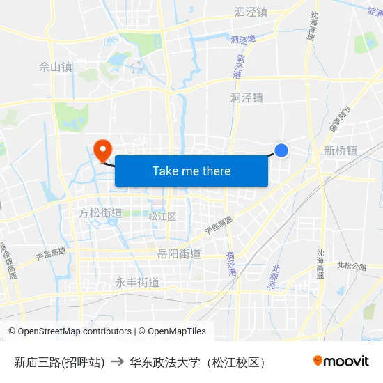 新庙三路(招呼站) to 华东政法大学（松江校区） map