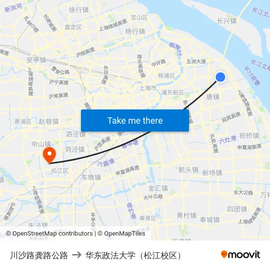 川沙路龚路公路 to 华东政法大学（松江校区） map