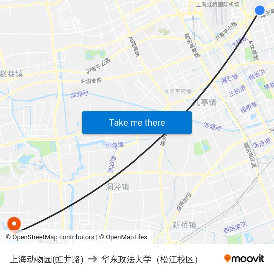 上海动物园(虹井路) to 华东政法大学（松江校区） map