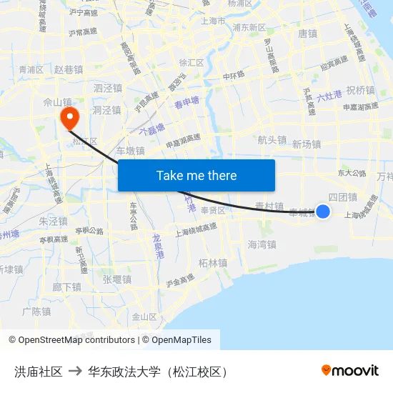 洪庙社区 to 华东政法大学（松江校区） map