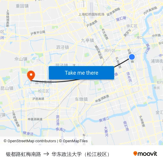 银都路虹梅南路 to 华东政法大学（松江校区） map