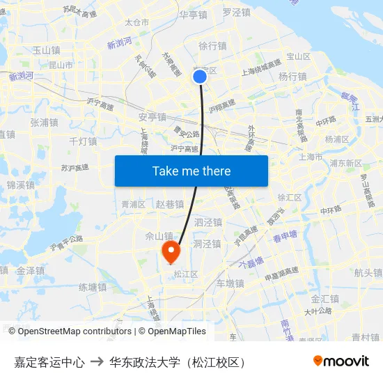 嘉定客运中心 to 华东政法大学（松江校区） map