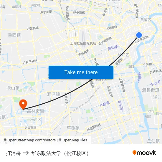 打浦桥 to 华东政法大学（松江校区） map