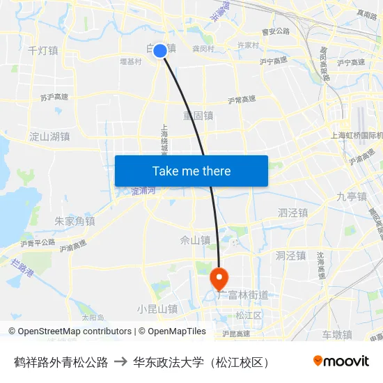 鹤祥路外青松公路 to 华东政法大学（松江校区） map