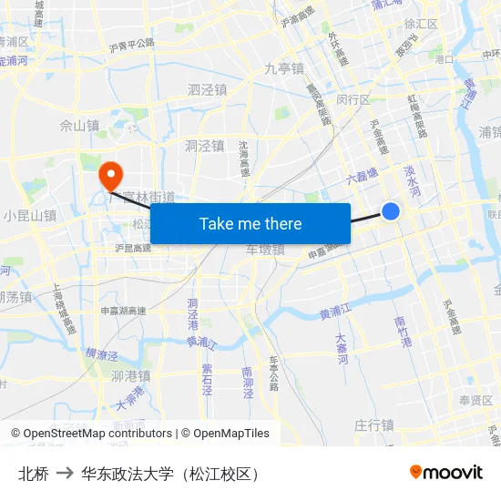北桥 to 华东政法大学（松江校区） map