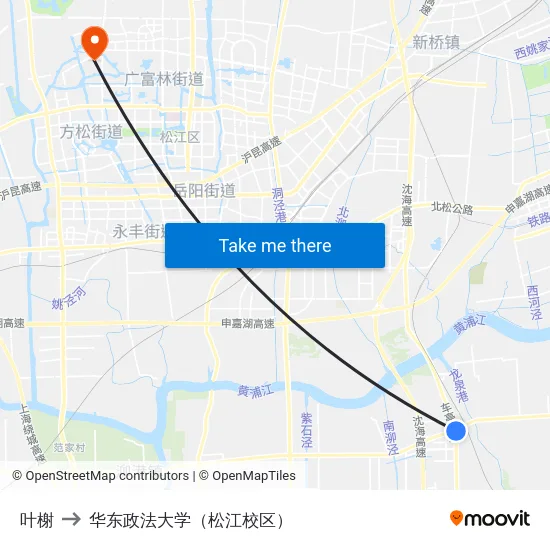 叶榭 to 华东政法大学（松江校区） map