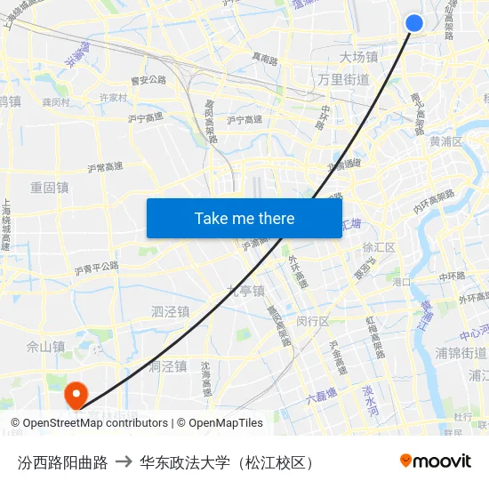 汾西路阳曲路 to 华东政法大学（松江校区） map