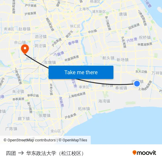 四团 to 华东政法大学（松江校区） map