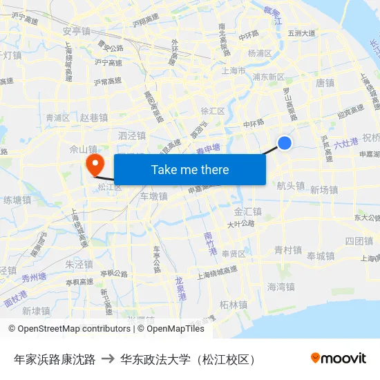 年家浜路康沈路 to 华东政法大学（松江校区） map