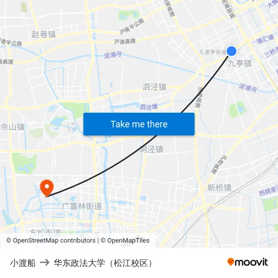 小渡船 to 华东政法大学（松江校区） map