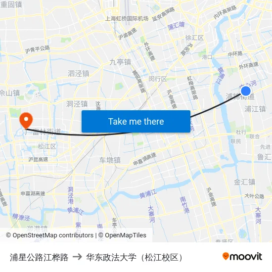 浦星公路江桦路 to 华东政法大学（松江校区） map
