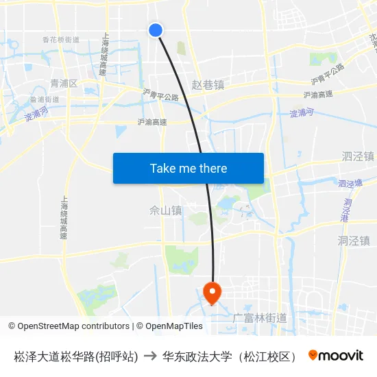 崧泽大道崧华路(招呼站) to 华东政法大学（松江校区） map