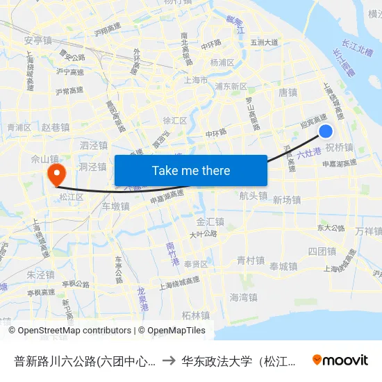 普新路川六公路(六团中心小学) to 华东政法大学（松江校区） map
