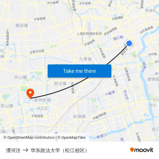 漕河泾 to 华东政法大学（松江校区） map