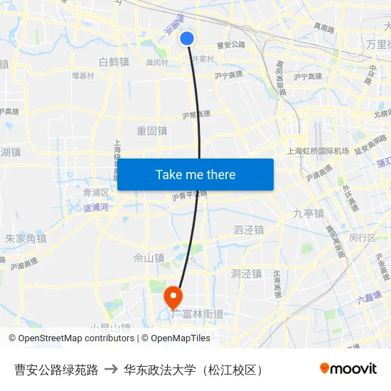 曹安公路绿苑路 to 华东政法大学（松江校区） map