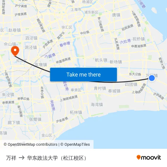 万祥 to 华东政法大学（松江校区） map