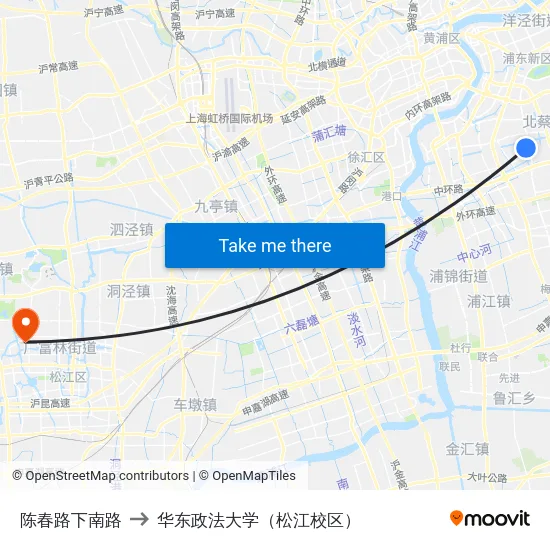 陈春路下南路 to 华东政法大学（松江校区） map