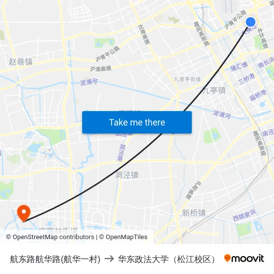 航东路航华路(航华一村) to 华东政法大学（松江校区） map
