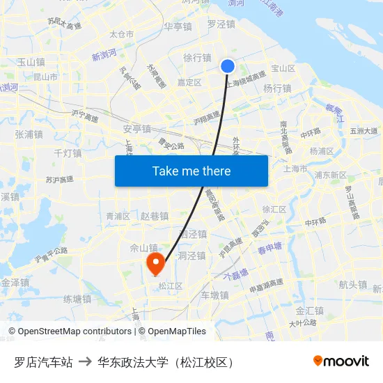 罗店汽车站 to 华东政法大学（松江校区） map