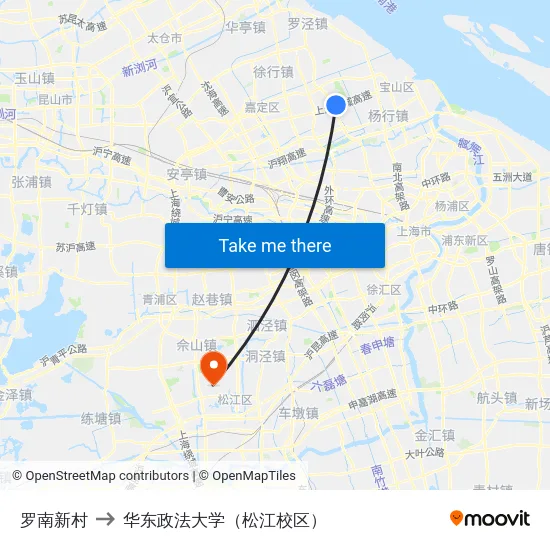 罗南新村 to 华东政法大学（松江校区） map