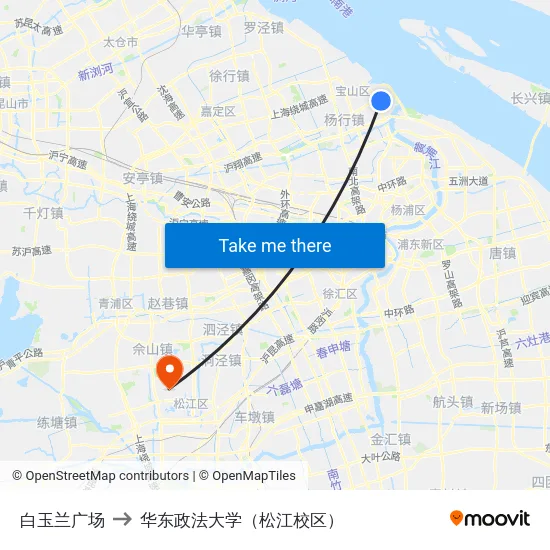 白玉兰广场 to 华东政法大学（松江校区） map