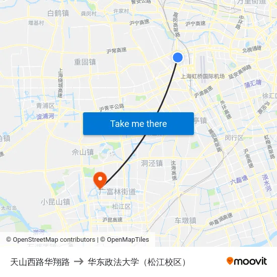 天山西路华翔路 to 华东政法大学（松江校区） map