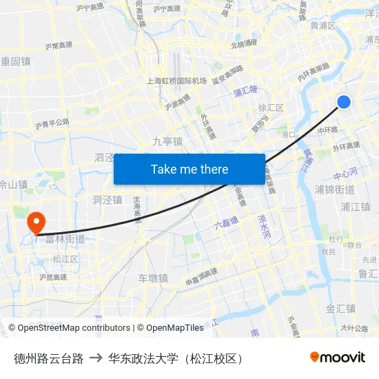 德州路云台路 to 华东政法大学（松江校区） map