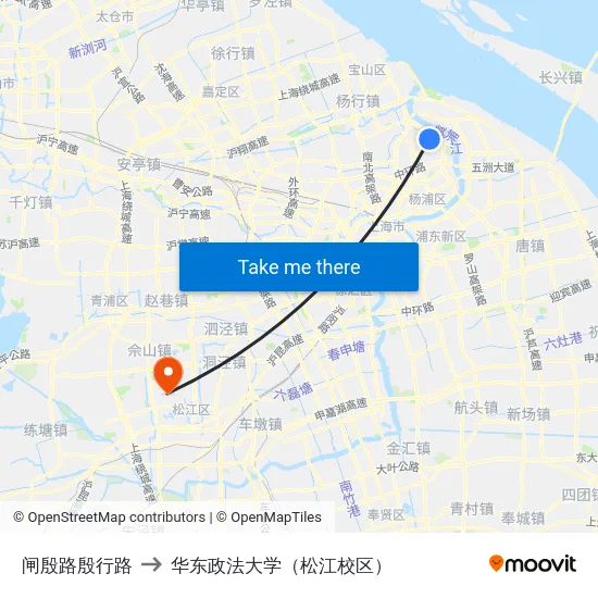闸殷路殷行路 to 华东政法大学（松江校区） map