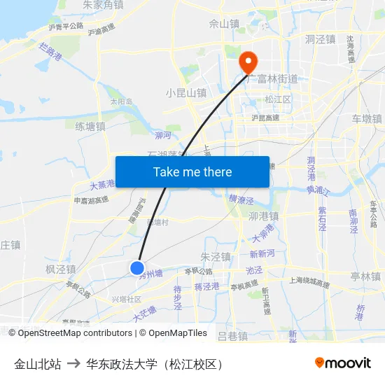 金山北站 to 华东政法大学（松江校区） map