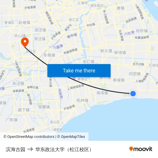滨海古园 to 华东政法大学（松江校区） map