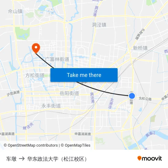 车墩 to 华东政法大学（松江校区） map
