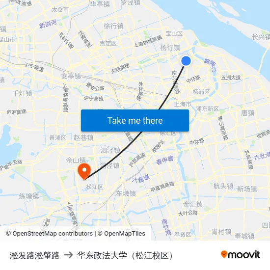 淞发路淞肇路 to 华东政法大学（松江校区） map