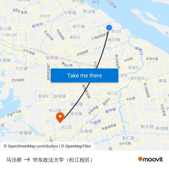 马泾桥 to 华东政法大学（松江校区） map