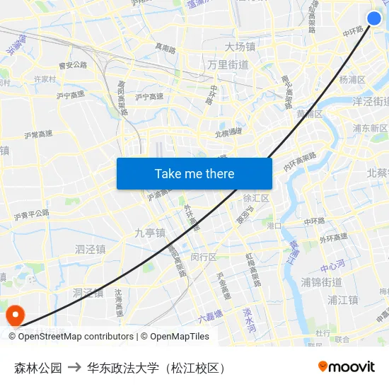 森林公园 to 华东政法大学（松江校区） map