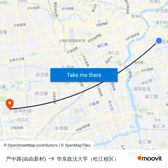 严中路(由由新村) to 华东政法大学（松江校区） map