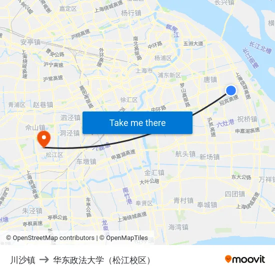 川沙镇 to 华东政法大学（松江校区） map