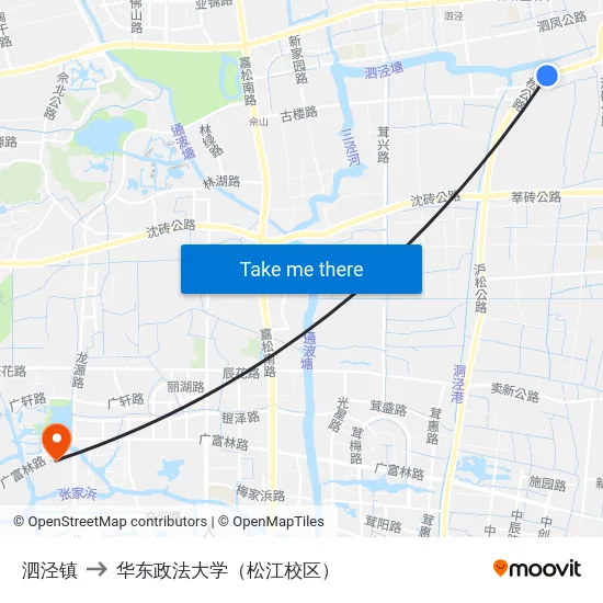 泗泾镇 to 华东政法大学（松江校区） map